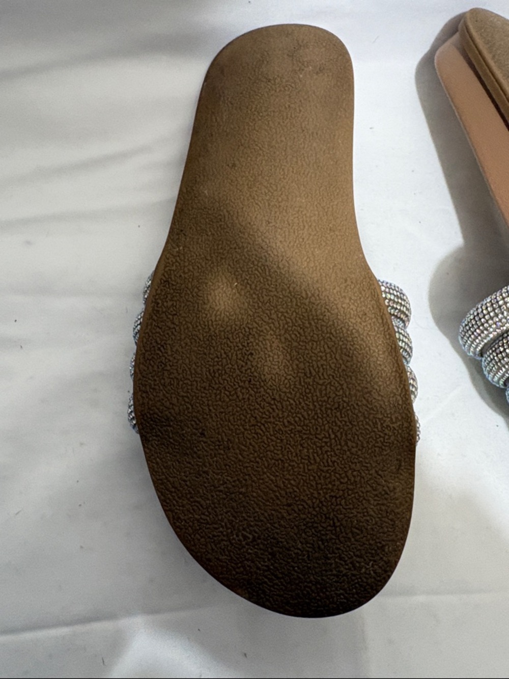 XOXO Tan Slide Sandals with Iridescent Crystal-Strap Detail - Picture 7 of 7